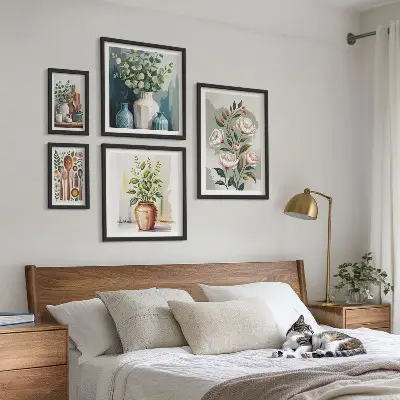Conjunto de 5 quadros com moldura de decorações de cozinha com plantas estilosas