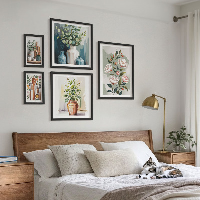 Conjunto de 5 quadros com moldura Decorações de cozinha com plantas estilosas