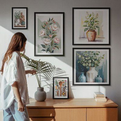 Conjunto de 5 quadros com moldura Decorações de cozinha com plantas estilosas