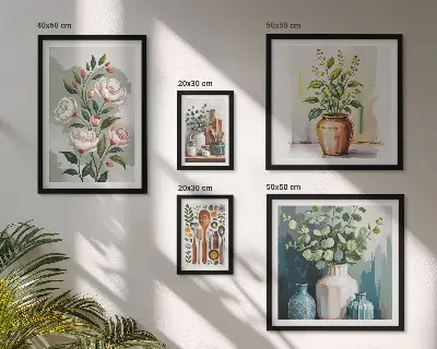 Conjunto de 5 quadros com moldura de decorações de cozinha com plantas estilosas