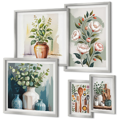 Conjunto de 5 quadros com moldura Decorações de cozinha com plantas estilosas