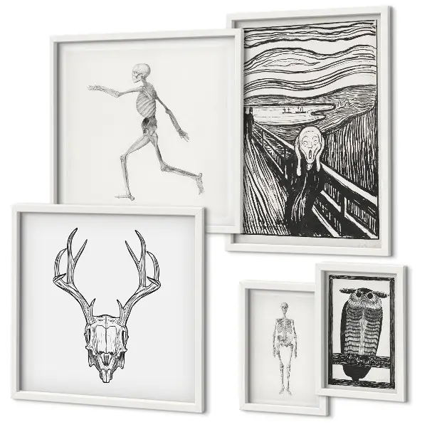 Conjunto de 5 quadros decorativos com arte surrealista de natureza e homem