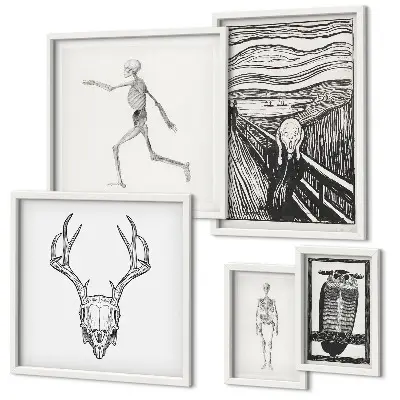 Conjunto de 5 quadros decorativos com arte surrealista de natureza e homem