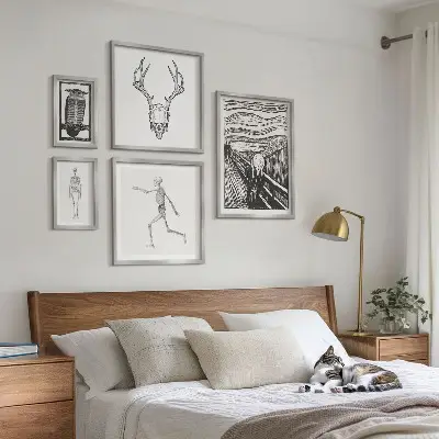 Conjunto de 5 quadros decorativos com arte surrealista de natureza e homem