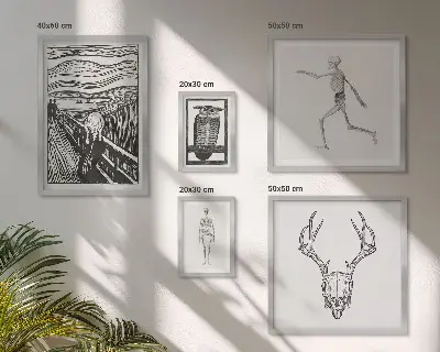 Conjunto de 5 quadros decorativos com arte surrealista de natureza e homem