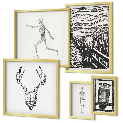 Conjunto de 5 quadros decorativos com arte surrealista de natureza e homem