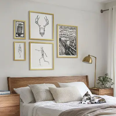 Conjunto de 5 quadros decorativos com arte surrealista de natureza e homem