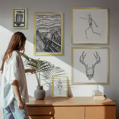 Conjunto de 5 quadros decorativos com arte surrealista de natureza e homem