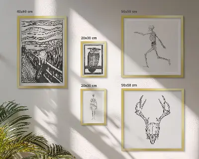 Conjunto de 5 quadros decorativos com arte surrealista de natureza e homem