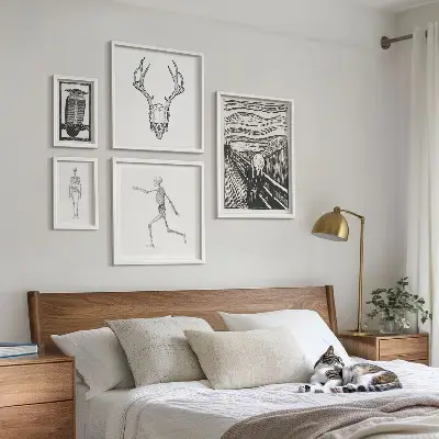 Conjunto de 5 quadros decorativos com arte surrealista de natureza e homem