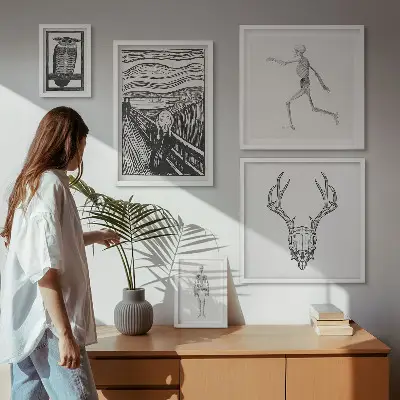 Conjunto de 5 quadros decorativos com arte surrealista de natureza e homem