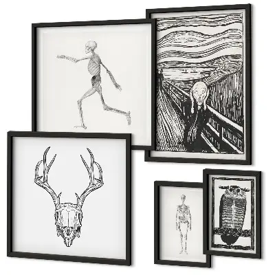 Conjunto de 5 quadros decorativos com arte surrealista de natureza e homem