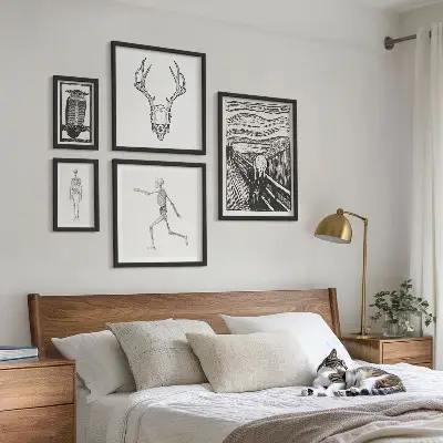Conjunto de 5 quadros decorativos com arte surrealista de natureza e homem