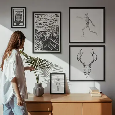 Conjunto de 5 quadros decorativos com arte surrealista de natureza e homem