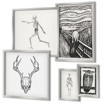 Conjunto de 5 quadros decorativos com arte surrealista de natureza e homem