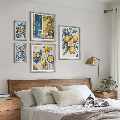 Galeria de quadros para parede com temática de cozinha provençal cítrica