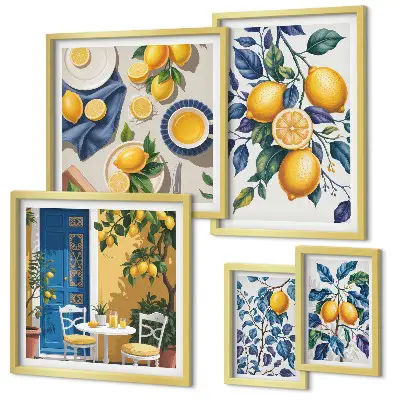 Galeria de quadros para parede com temática de cozinha provençal cítrica