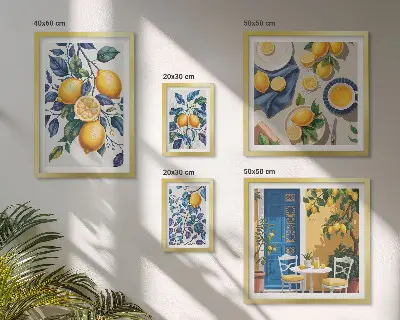 Galeria de quadros para parede com temática de cozinha provençal cítrica