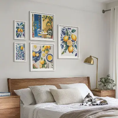 Galeria de quadros para parede com temática de cozinha provençal cítrica