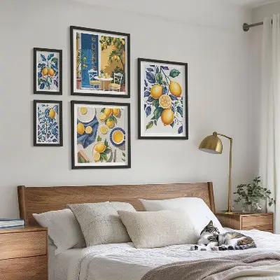 Galeria de quadros para parede com temática de cozinha provençal cítrica