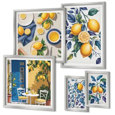 Galeria de quadros para parede com temática de cozinha provençal cítrica