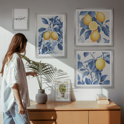 Conjunto de 5 quadros com moldura Detalhes rústicos em limão