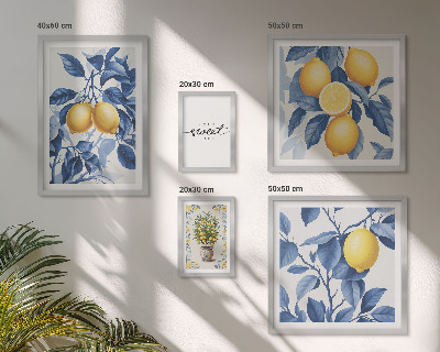 Conjunto de 5 quadros com moldura Detalhes rústicos em limão