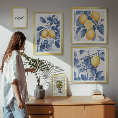 Conjunto de 5 quadros com moldura Detalhes rústicos em limão