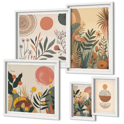 Conjunto de 5 quadros decorativos Motivos abstratos de plantas boho