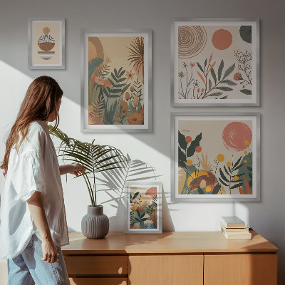 Conjunto de 5 quadros decorativos Motivos abstratos de plantas boho