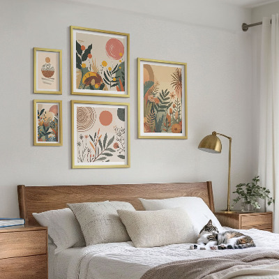Conjunto de 5 quadros decorativos Motivos abstratos de plantas boho