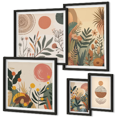 Conjunto de 5 quadros decorativos Motivos abstratos de plantas boho