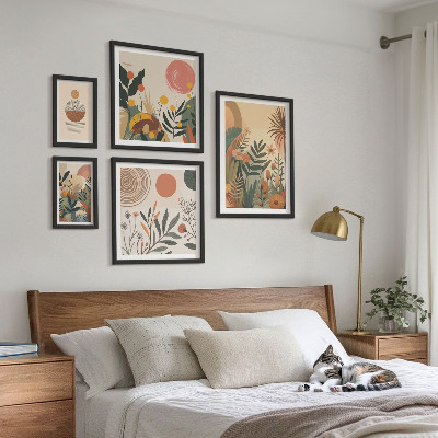 Conjunto de 5 quadros decorativos Motivos abstratos de plantas boho