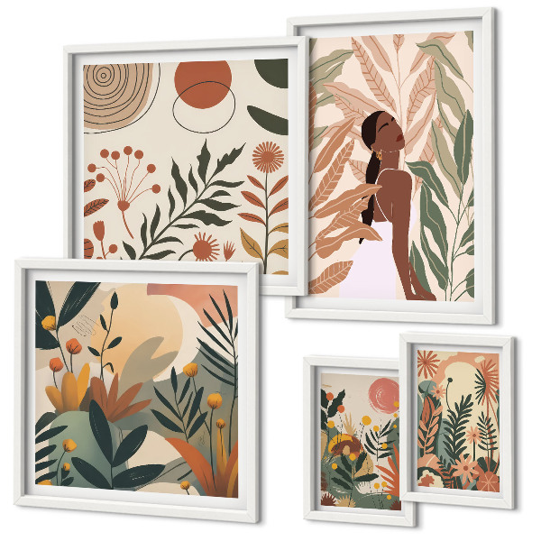 Galeria de parede Estilo boho com figura de planta