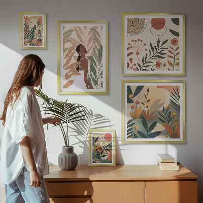 Galeria de parede Estilo boho com figura de planta
