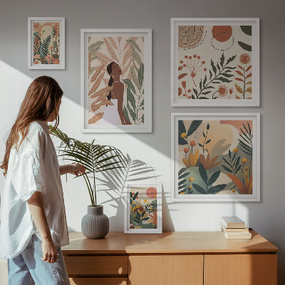Galeria de parede Estilo boho com figura de planta