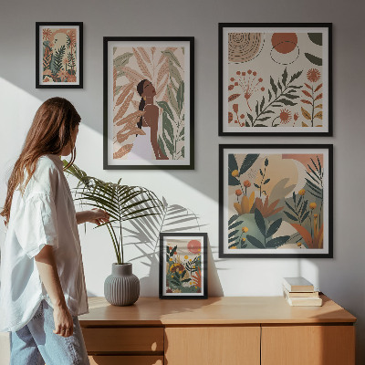 Galeria de parede Estilo boho com figura de planta