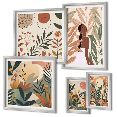 Galeria de parede Estilo boho com figura de planta