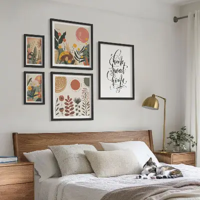 Galeria de quadros para parede com decoração sofisticada de plantas