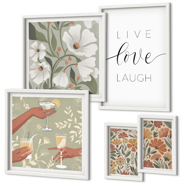 Conjunto de 5 quadros com moldura Slogans com gráficos florais estilosos