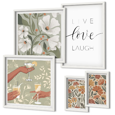 Conjunto de 5 quadros com moldura Slogans com gráficos florais estilosos