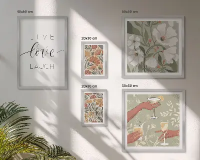 Conjunto de 5 quadros com moldura com estampas de slogans e gráficos florais