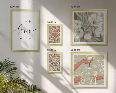 Conjunto de 5 quadros com moldura com estampas de slogans e gráficos florais