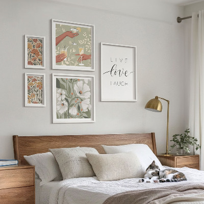 Conjunto de 5 quadros com moldura Slogans com gráficos florais estilosos