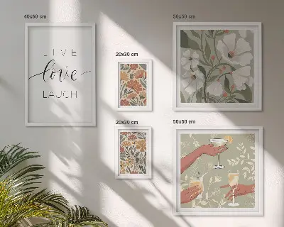 Conjunto de 5 quadros com moldura com estampas de slogans e gráficos florais