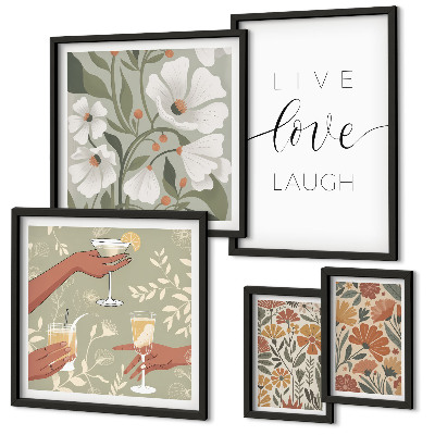 Conjunto de 5 quadros com moldura Slogans com gráficos florais estilosos