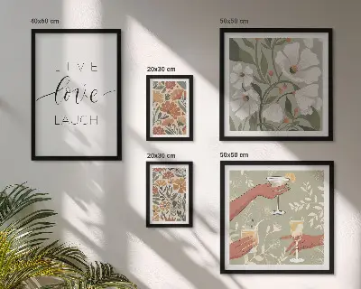 Conjunto de 5 quadros com moldura com estampas de slogans e gráficos florais