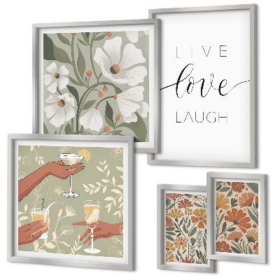 Conjunto de 5 quadros com moldura Slogans com gráficos florais estilosos