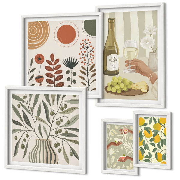 Conjunto de 5 quadros decorativos Decorações de vinho elegantes