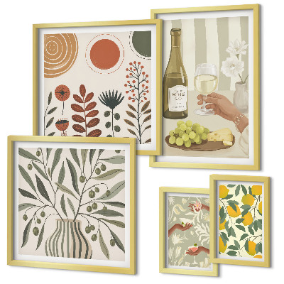 Conjunto de 5 quadros decorativos Decorações de vinho elegantes